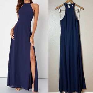 NWOT Confidently Charismatic Navy Blue Backless Halter Maxi Dress